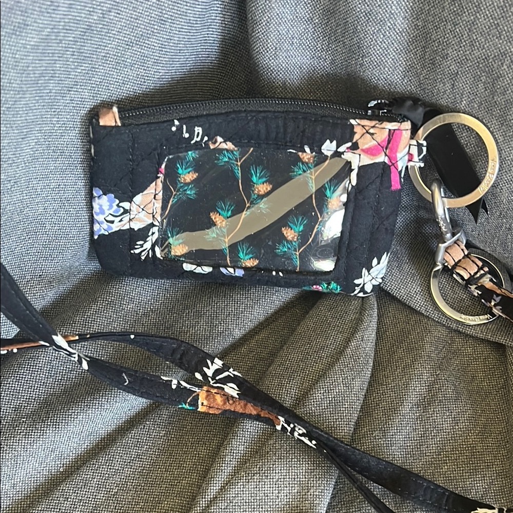 Black Wristlet ID Holder with Floral Interior Lanyard Vera Bradley Winter Deer